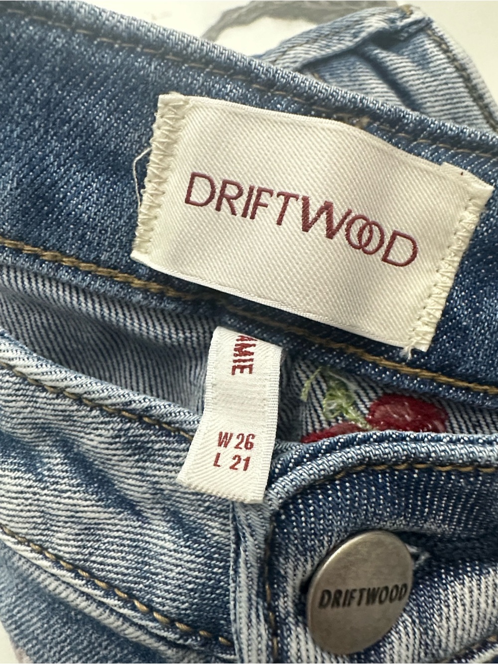 Embroidered Cherry Wide Leg Denim Culottes - Light Blue - Picture 2 of 4